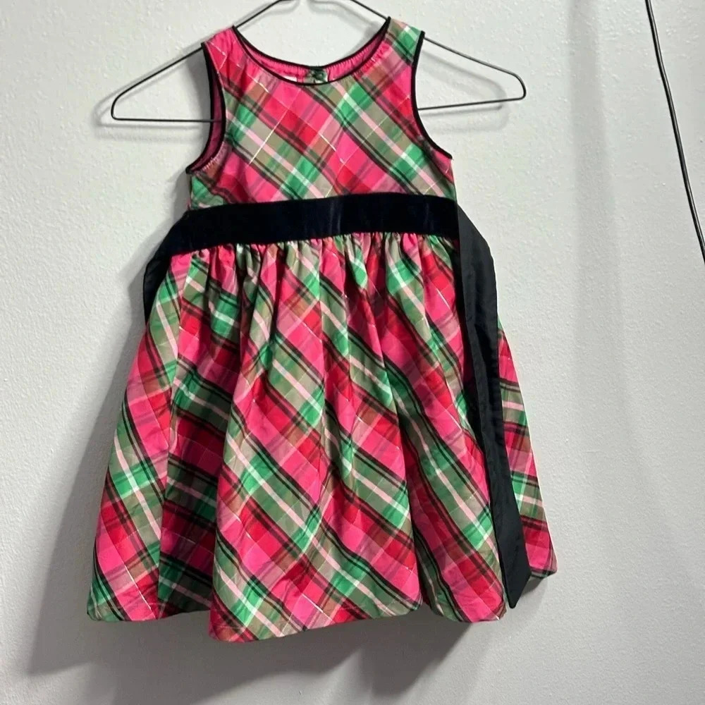 Oshkosh B’gosh Toddler Girl Party Holiday Red Sleeveless Plaid Dress Size 4T.
